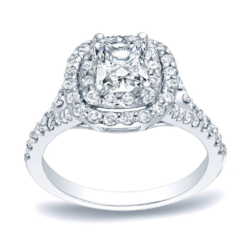 Ladies large diamond engagement rings-Auriya Platinum 1 1/4ct TDW Cushion-cut Diamond Halo Engagement Ring