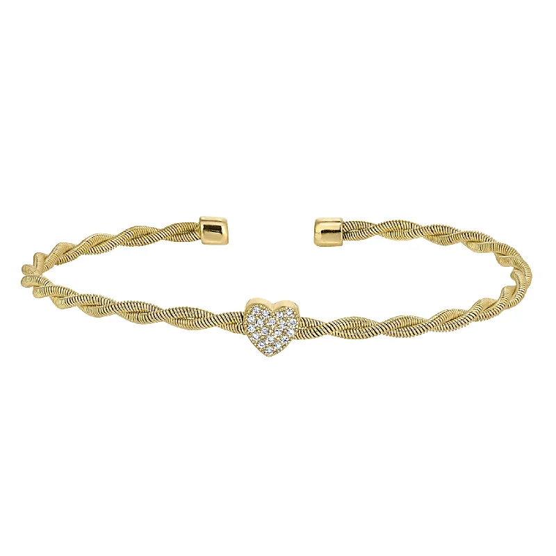 Ladies personalized bracelet-Heart Accent Simulated Diamonds Twisted Cable Bracelet