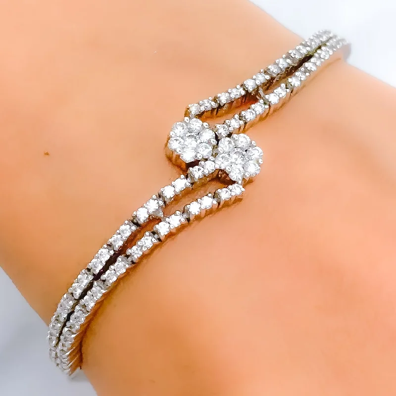 Ladies engraved charm bracelet-Chic Floral Diamond + 18k Gold Bracelet