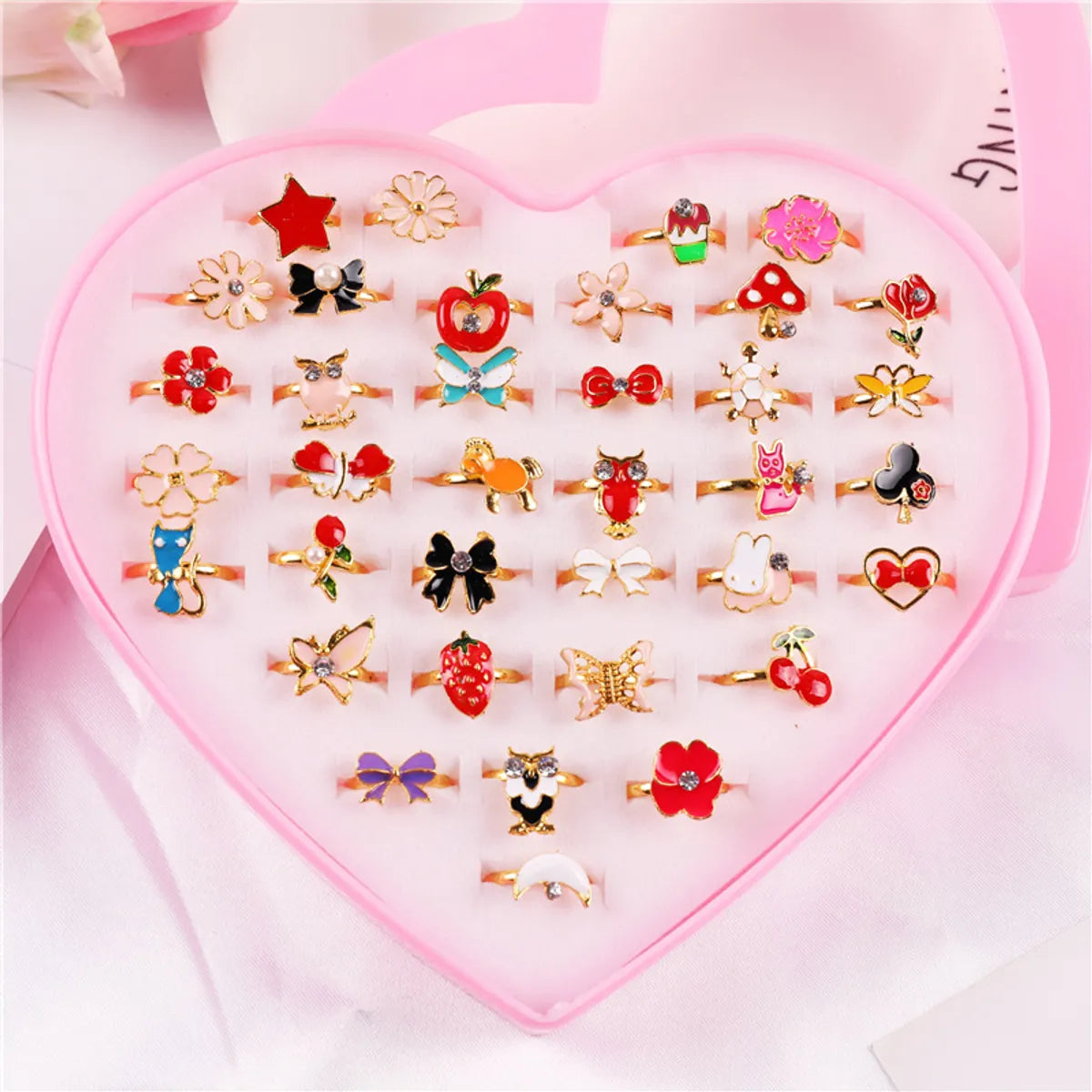 Ladies floral design ring-Children's Ring Set Alloy Girl Exquisite Ring Adjustable 36 Pieces