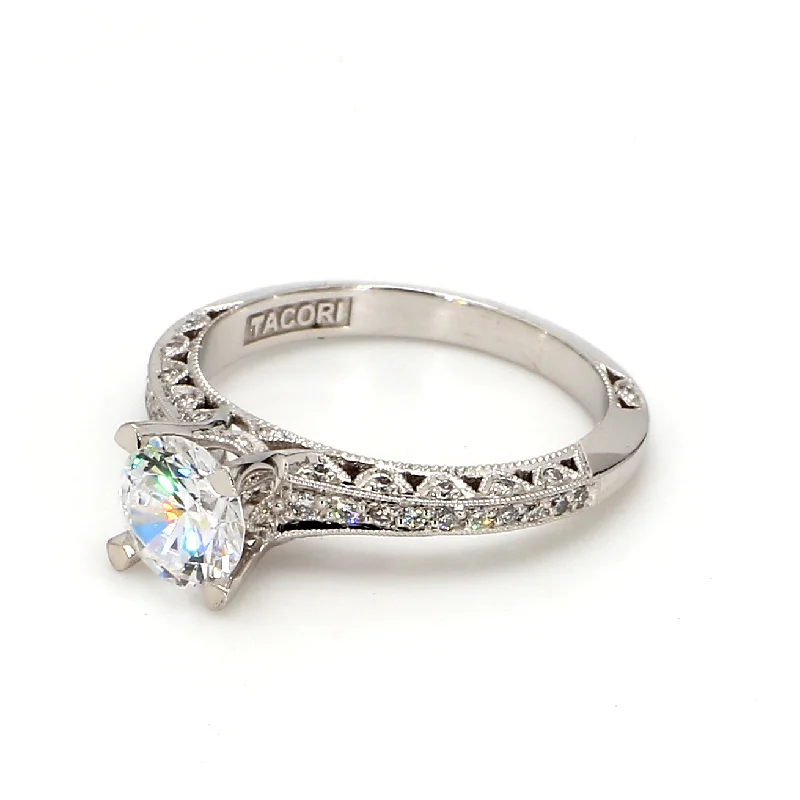 Ladies platinum diamond engagement rings-TACORI Classic Crescent Solitaire Engagement Ring