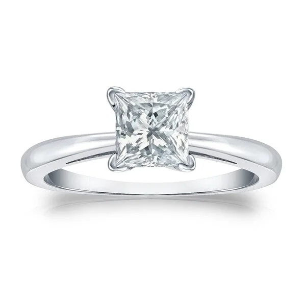 Ladies halo engagement rings-Auriya Platinum 2 3/4ctw Princess-Cut Solitaire Diamond Engagement Ring GIA Certified