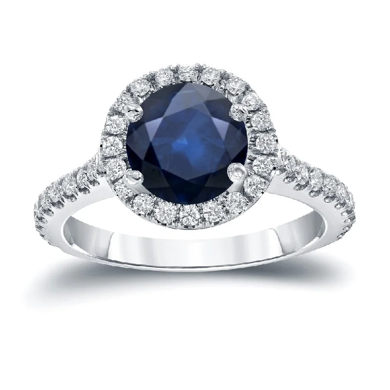 Ladies delicate engagement rings-Auriya 2ct Blue Sapphire and 2/5ctw Halo Diamond Engagement Ring 14k Gold