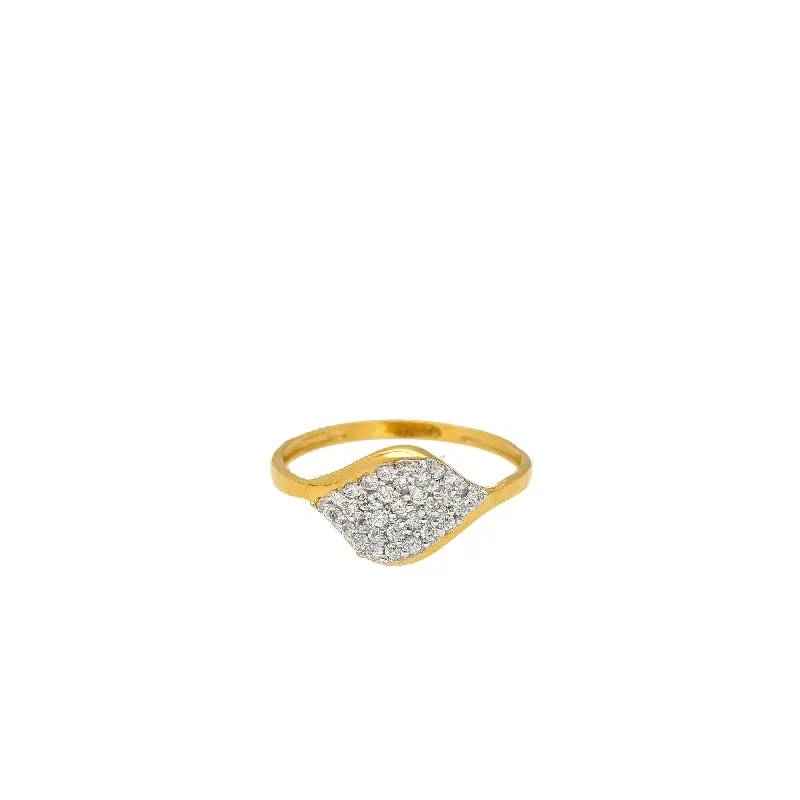 Ladies wedding ring set-22K Yellow Gold & CZ Stone Small Shield Ring