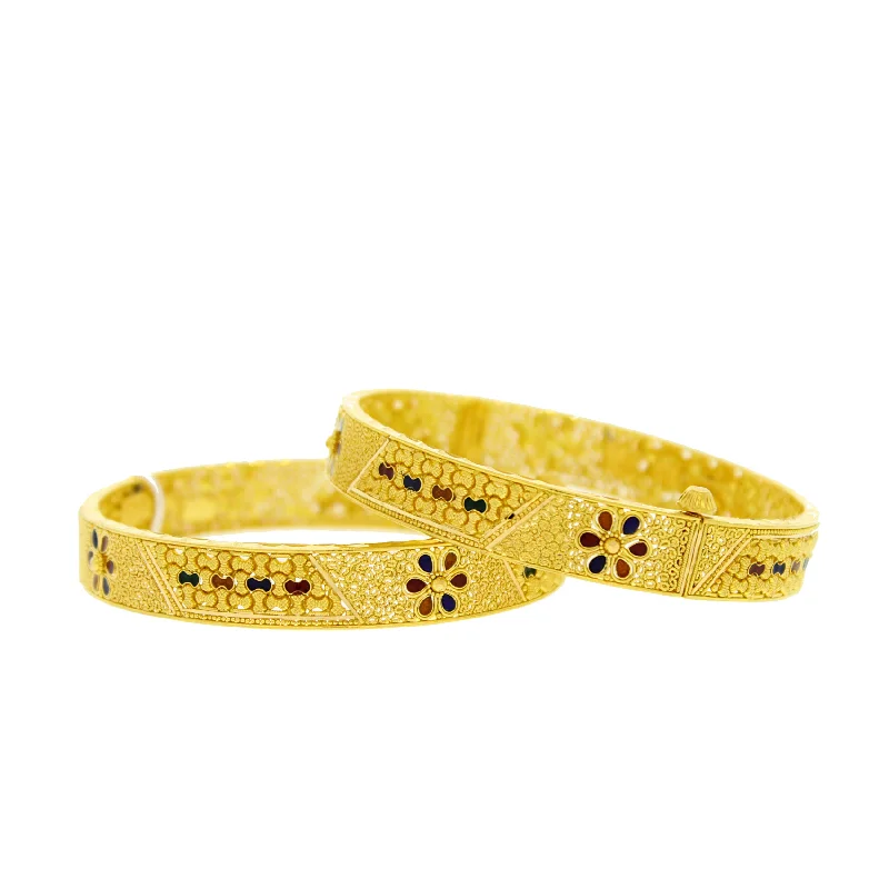 Ladies statement bracelet-Gold Bangles with Meena Accents