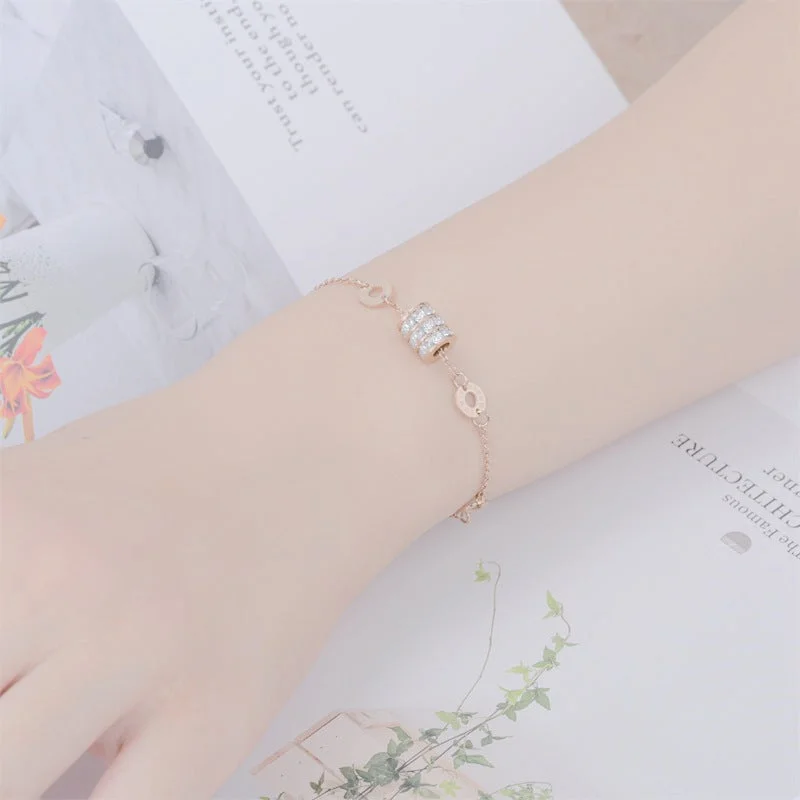 Ladies wedding bracelet-Fashion Solid Color Titanium Steel Inlay Artificial Gemstones Bracelets 1 Piece