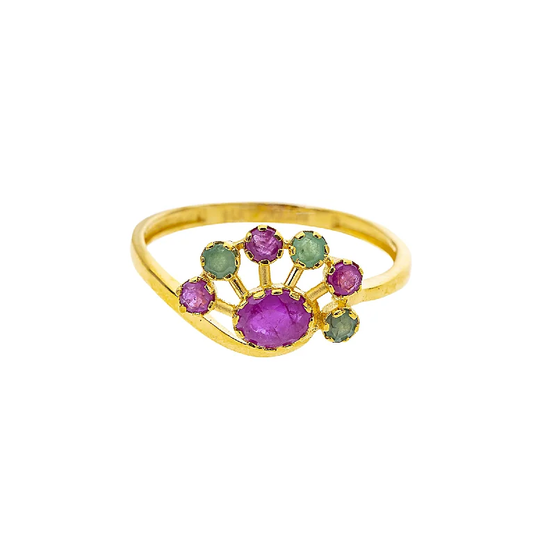 Ladies multi-stone ring-22K Yellow Gold, Emerald & Ruby Cocktail (1.9gm)