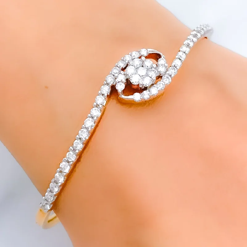 Ladies rose gold bracelet-Lavish Flower Accented Diamond Bangle Bracelet