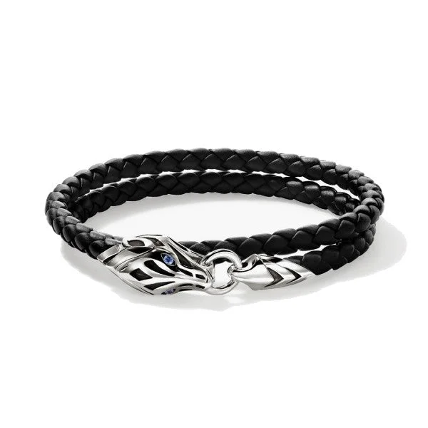 Ladies silver-plated bracelet-JOHN HARDY Naga Double Wrap Leather Bracelet - 5mm Size L