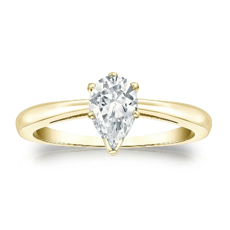 Ladies marquise cut engagement rings-Auriya 14k Gold 3/4ctw Pear Shape Solitaire Diamond Engagement Ring (G-H, SI1-SI2)