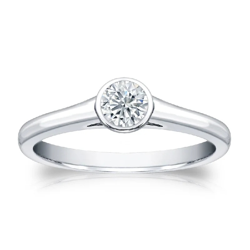 Ladies unique vintage engagement rings-Auriya Platinum 1/3ctw Bezel-set Solitaire Diamond Engagement Ring