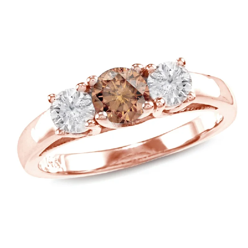 Ladies antique-style engagement rings-Auriya 1ctw 3 Stone Brown Diamond Engagement Ring 14k Rose Gold