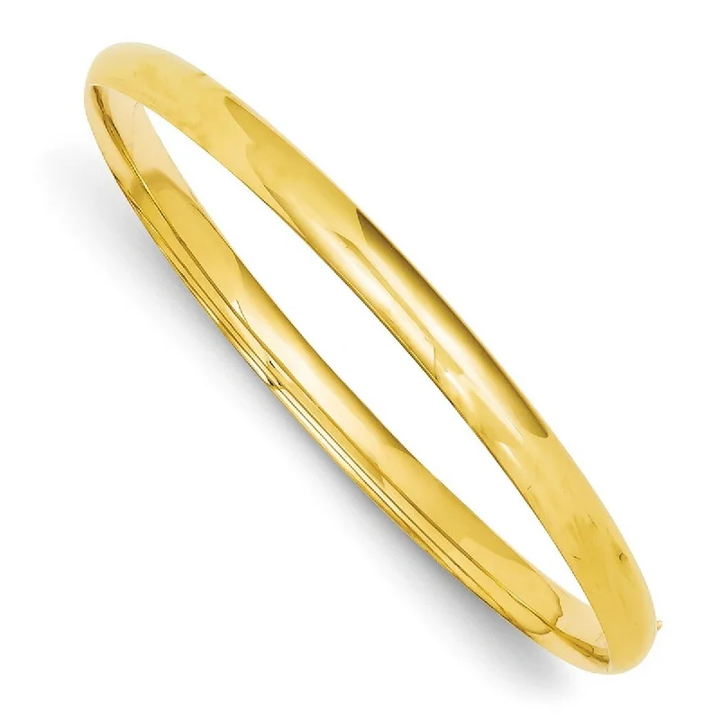 Ladies chain bracelet-Curata 14k Yellow Gold Hollow Safety bar 5mm High Polished Hinged Bangle Bracelet