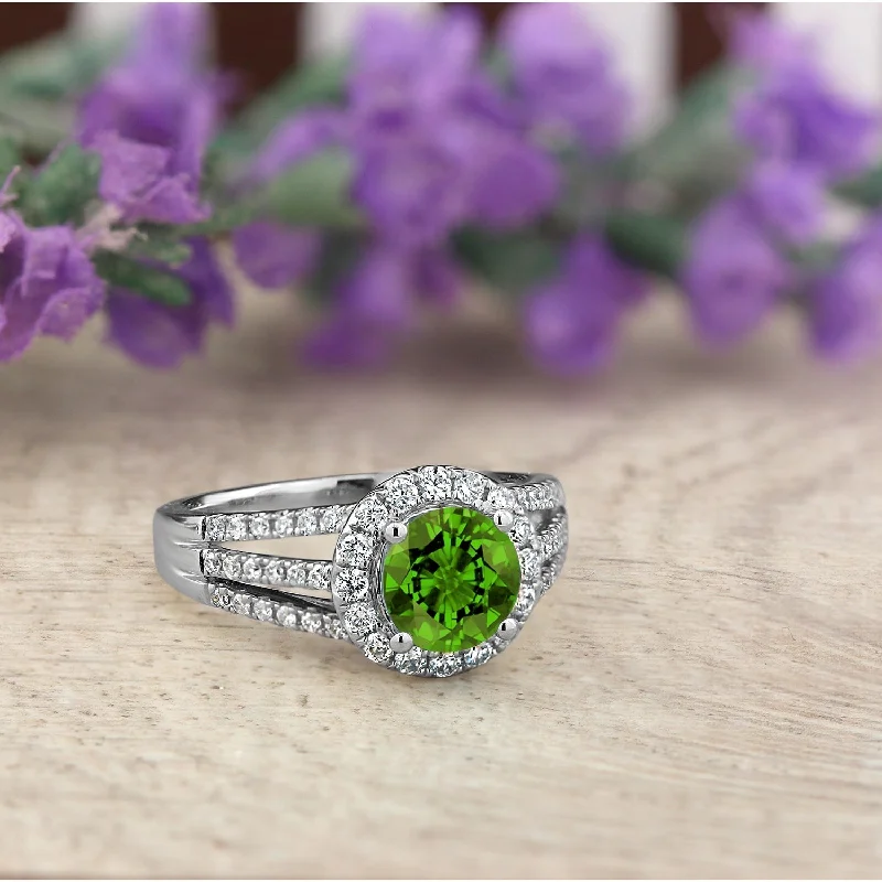 Ladies engagement rings with big diamonds-Auriya Modern 1 3/8ct Peridot and Halo Diamond Engagement Ring 1/2cttw 14k Gold