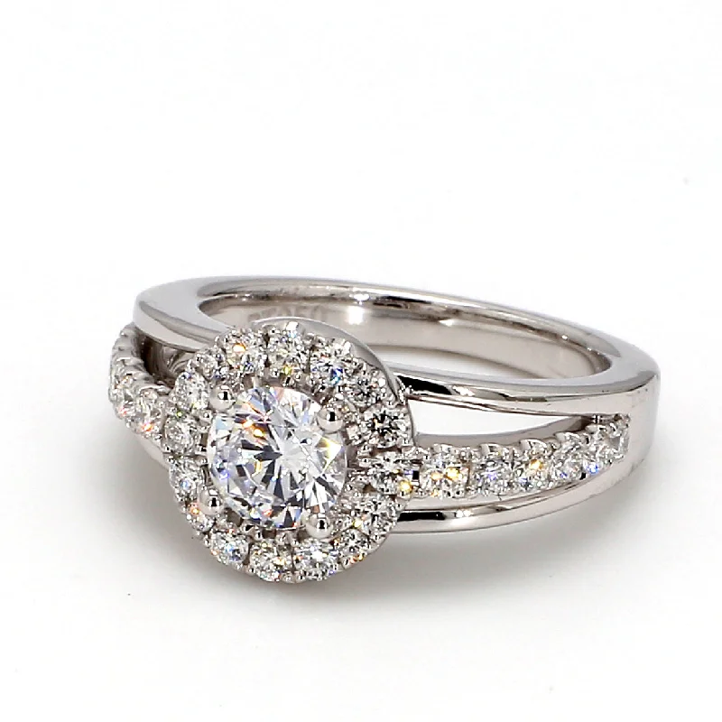 Ladies platinum engagement rings with diamonds-Halo Engagement Ring