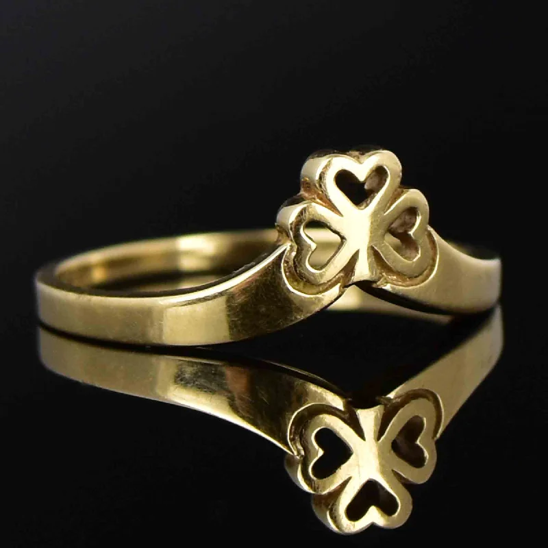 Ladies wedding ring for women-Vintage Solid 14K Gold Chevron Shamrock Stacking Ring