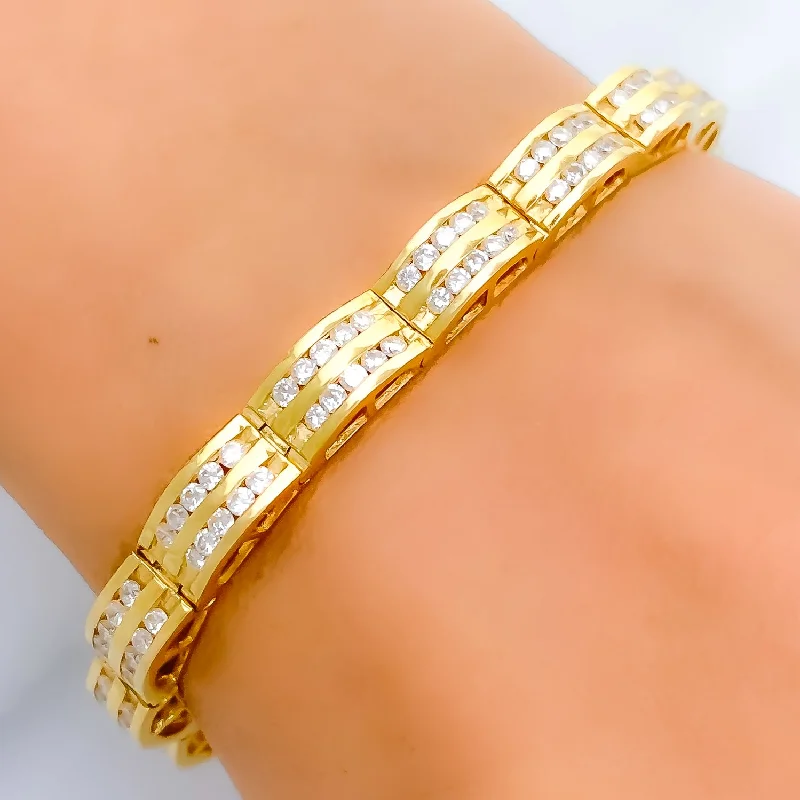 Ladies gemstone charm bracelet-Stunning Gold Diamond + 18k Gold Bracelet