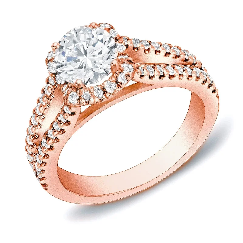 Ladies rose gold engagement rings-Auriya 14k Rose Gold 1 1/4ctw Modern Halo Diamond Engagement Ring