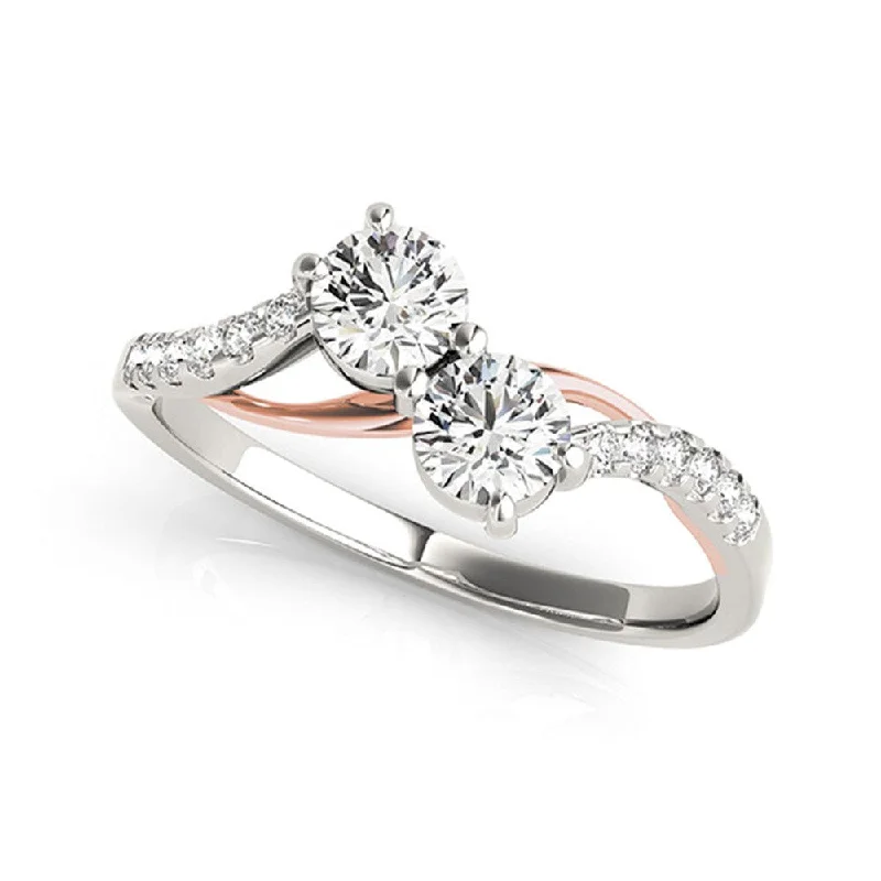 Ladies elegant diamond engagement rings-Auriya Rose and White Gold 2- Stone Diamond Engagement Ring 1/2ct TDW