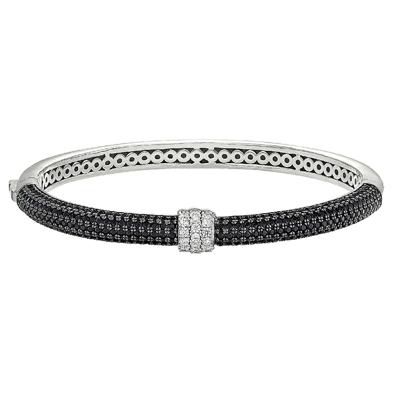 Ladies stackable bangles-Bangle Bracelet with Black & White Simulated Diamonds