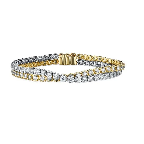 Ladies minimalist bangle-A.LINK 18K White and Yellow Gold Abbracci Collection Crossover Diamond Bracelet