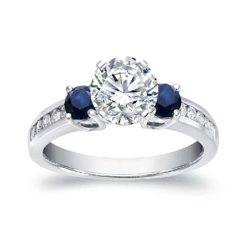 Ladies custom-designed engagement rings-Auriya Round 3-Stone 4/5cttw Diamond and 2/5ct Blue Sapphire Engagement Ring 14k White Gold (H-I, SI1-SI2)