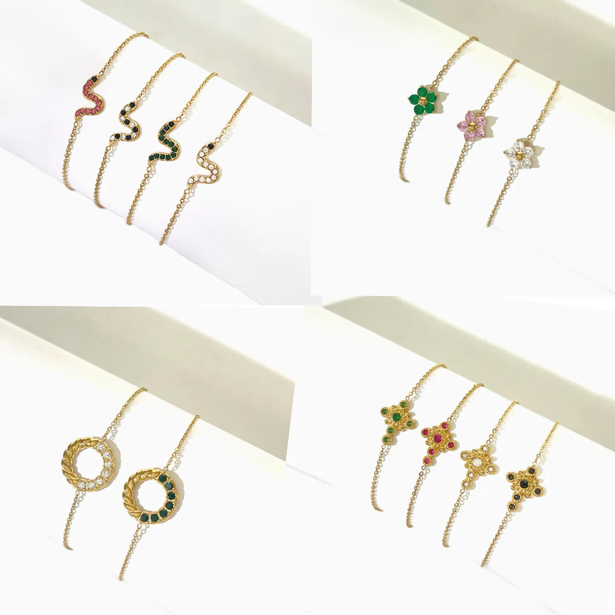 Ladies delicate gold bracelet-Simple Style Flower Stainless Steel Inlay Zircon Bracelets