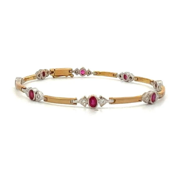 Ladies minimalistic bracelet-14K Yellow Gold Ruby and Diamond Bracelet-FINAL SALE