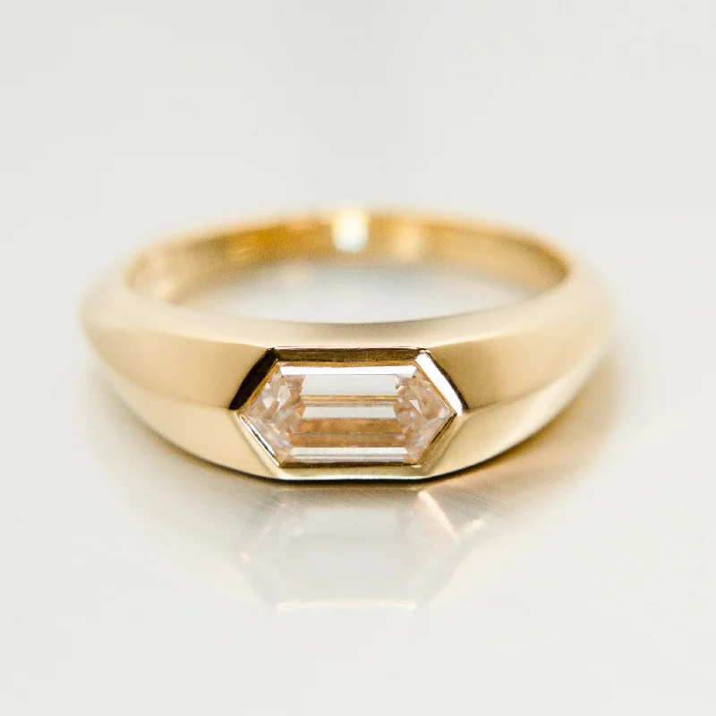 Ladies birthstone ring-Hexagon Diamond Signet Ring in 18k Yellow Gold