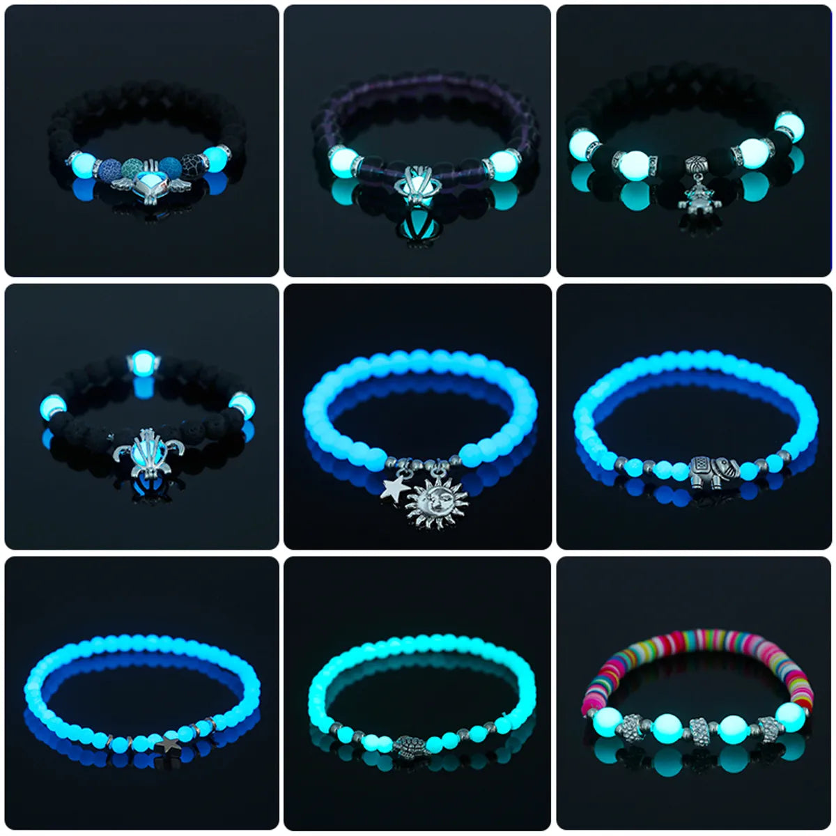 Ladies bold bracelet-Fashion Tortoise Sun Heart Shape Natural Stone Beaded Luminous Inlay Zircon Bracelets 1 Piece