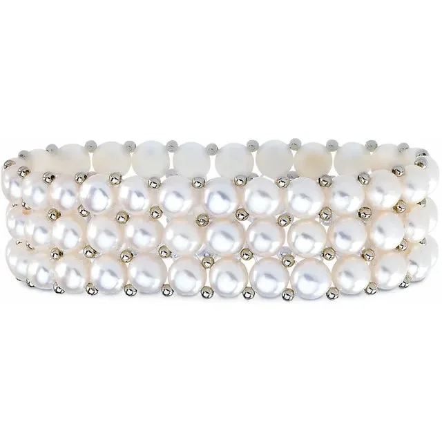 Ladies gemstone bangle set-Freshwater Cultured White Pearl Stretch Bracelet