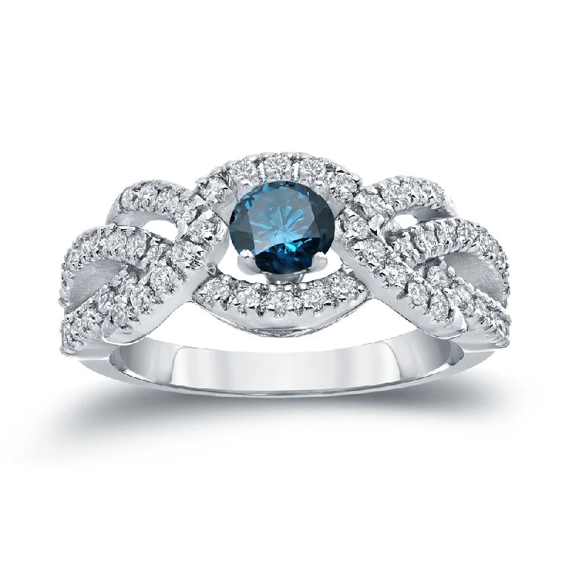 Ladies intricate band engagement rings-Auriya Braided 1 carat TW Blue Diamond Engagement Ring 14k Gold (H-I, I1-I2)