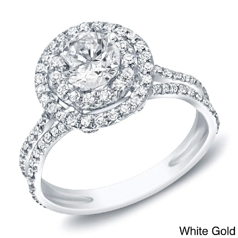 Ladies custom-cut engagement rings-Auriya 1ct TDW Double Halo Round Diamond Engagement Ring 14k Gold (H-I, SI1-SI2)