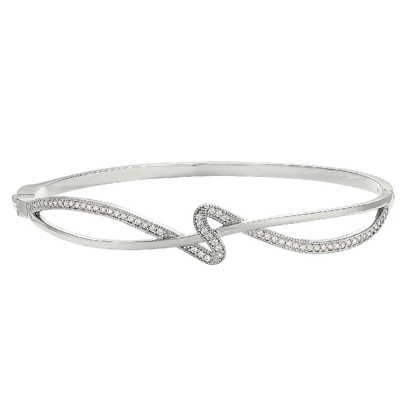 Ladies engraved charm bracelet-Ribbon Swirl Bangle Bracelet with Simulated Diamonds