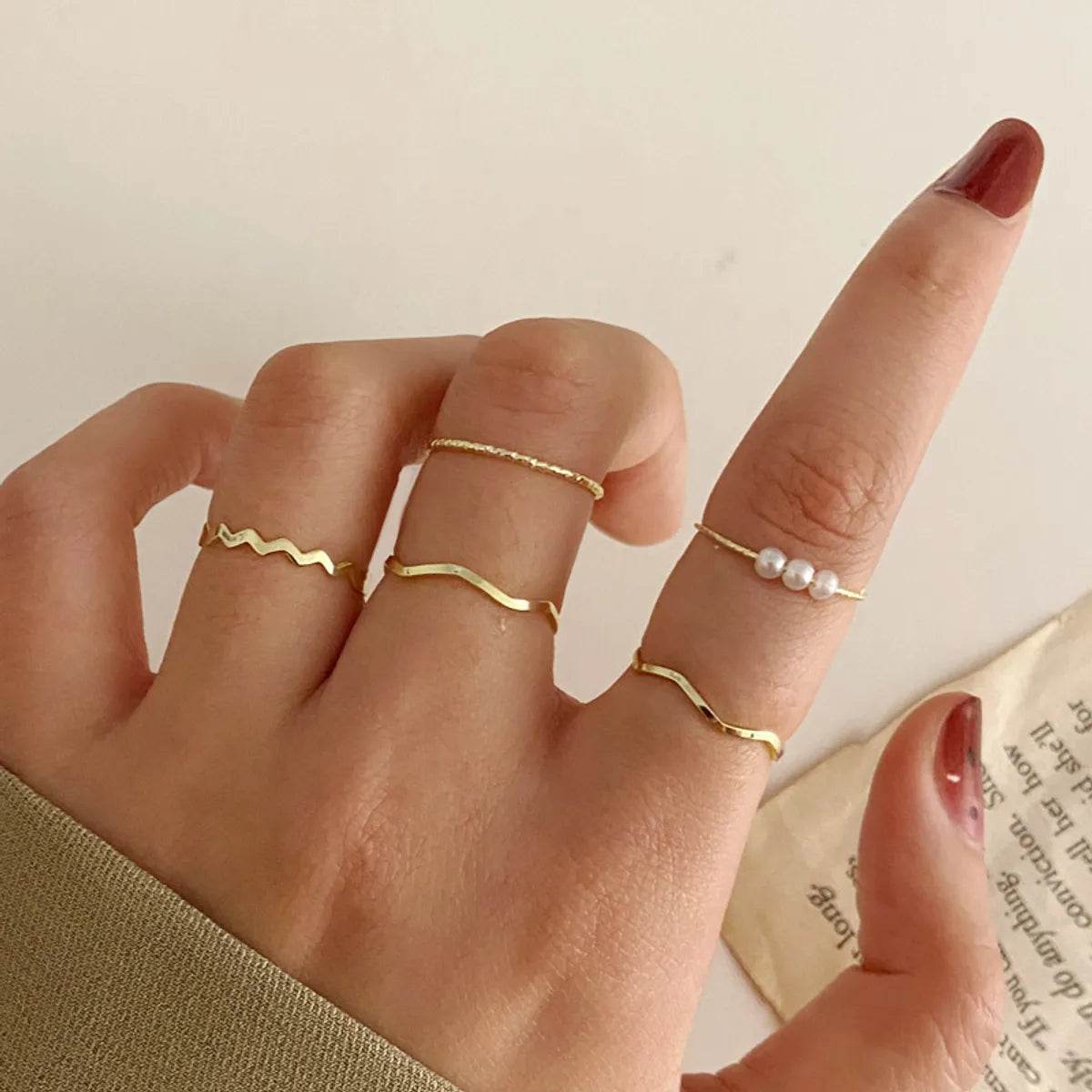 Ladies silver-plated ring-Simple Geometric Ring Five-piece Set