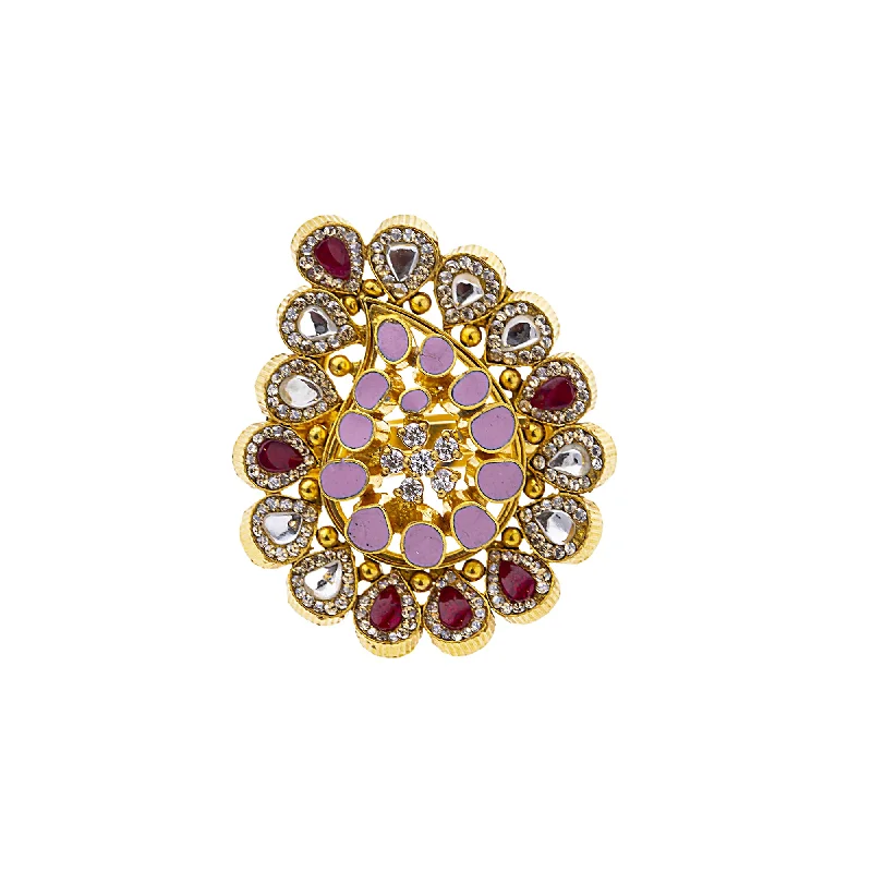 Ladies promise rings for her-22K Yellow Gold, CZ & Ruby Cocktail Ring (9.5gm)