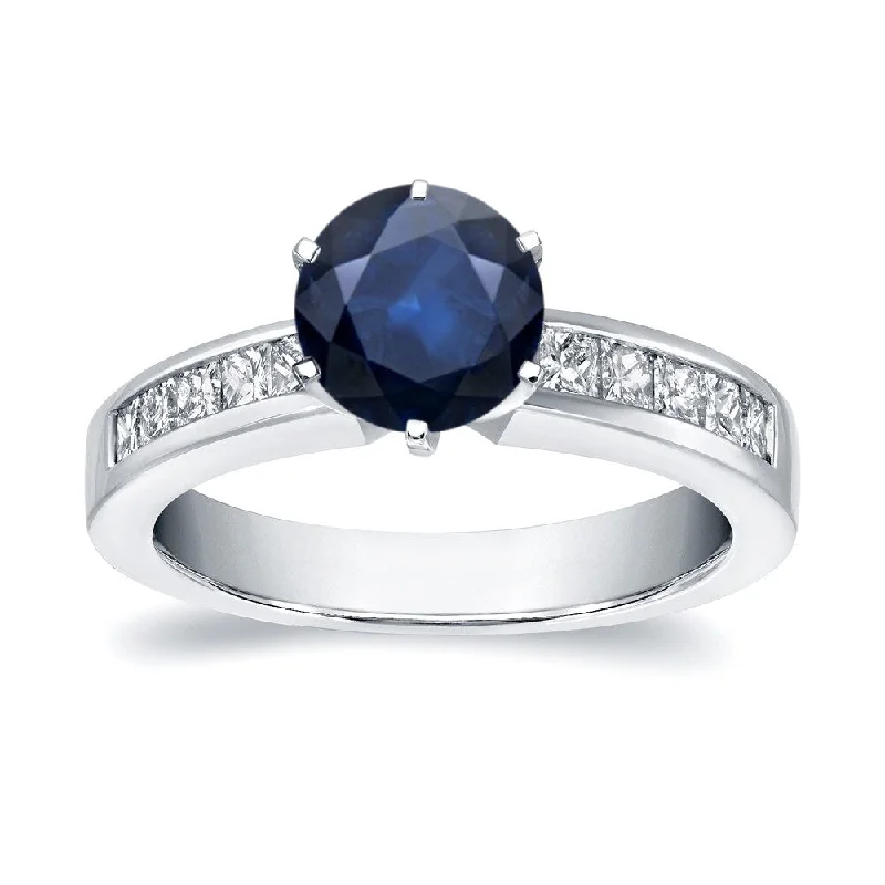 Ladies budget-friendly engagement rings-Auriya Round 1ct Sapphire and 1/2ct TDW Diamond Engagement Ring 14k White Gold