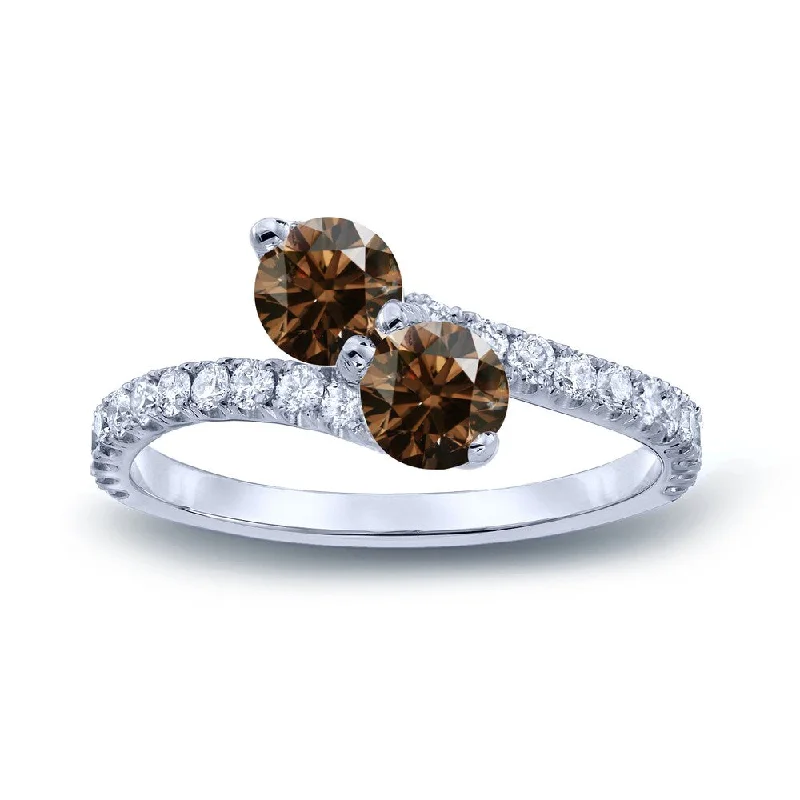 Ladies ruby engagement rings-Auriya 2ctw Round 2-Stone Brown Diamond Engagement Ring 14K Gold (H-I, I1-I2)