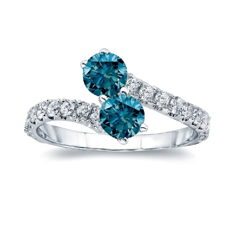 Ladies colored diamond engagement rings-Auriya 14k Gold 2 carat TW 2-Stone Blue Diamond Engagement Ring (I1-I2)