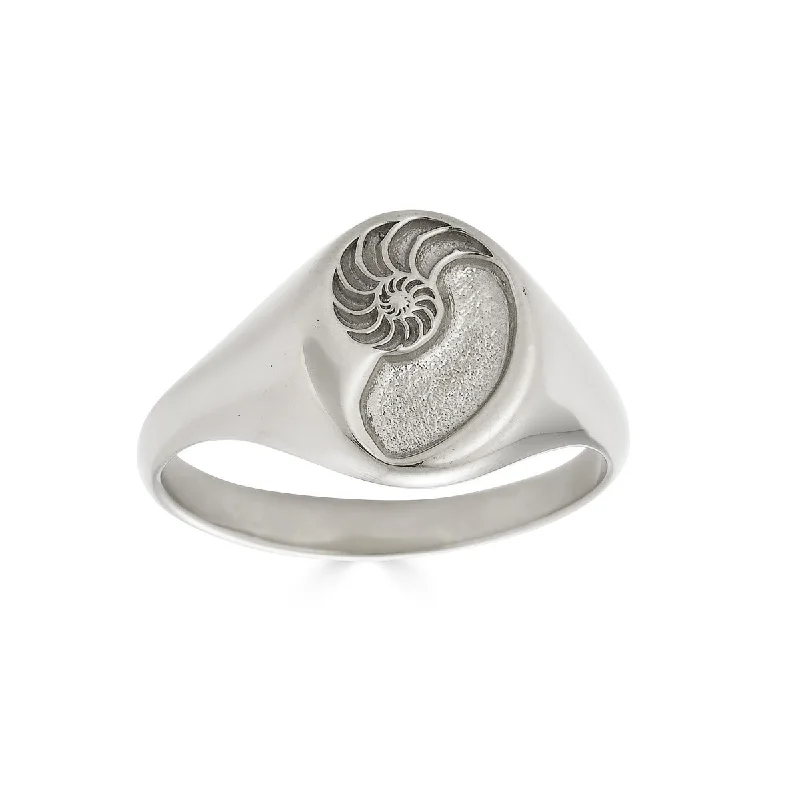 Ladies large gemstone ring-Nautilus Signet Ring, Silver