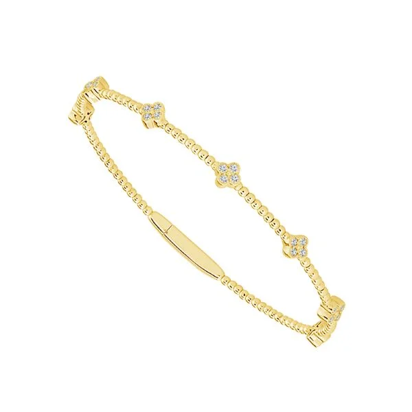 Ladies wide bracelet-14K Yellow Gold Diamond Clover Flexible Bracelet