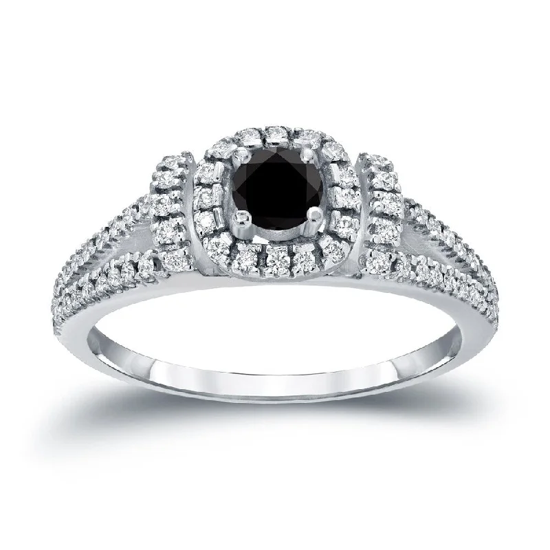 Ladies vintage-inspired engagement rings with diamonds-Auriya 14k Gold 1/2ctw Halo Black Diamond Engagement Ring