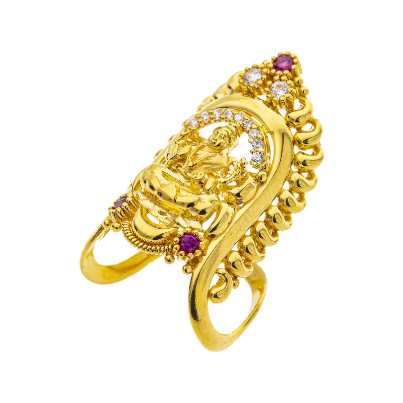 Ladies ruby ring-22K Yellow Gold Temple Vanki Ring w/ Ruby & CZ (5.2gm)