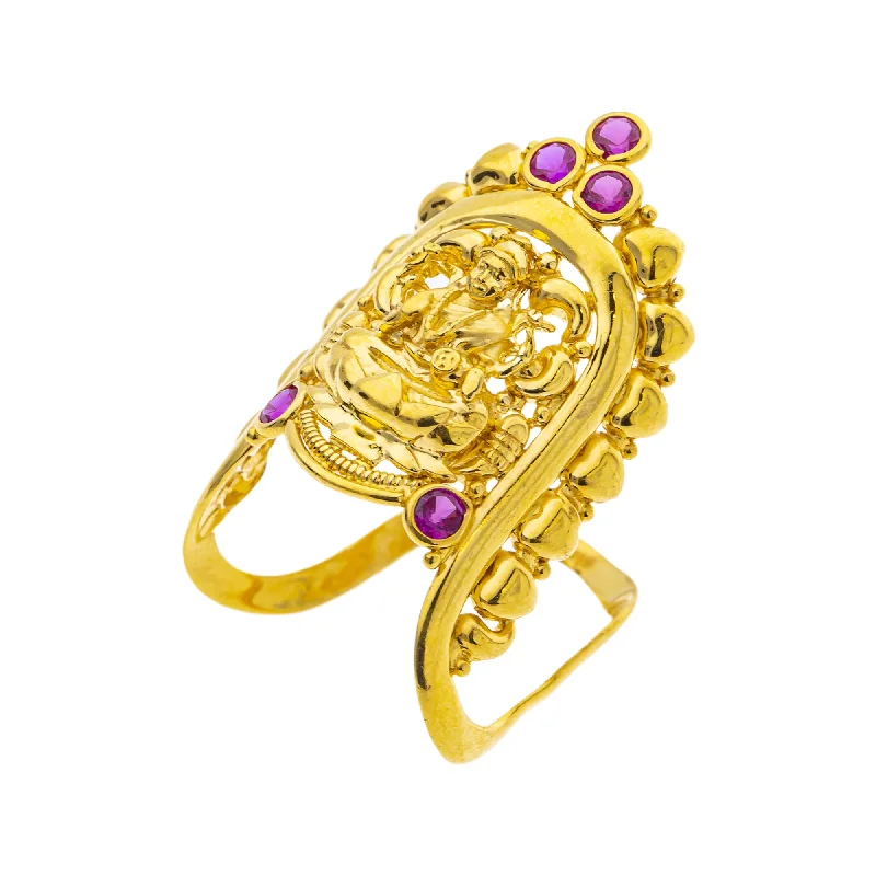 Ladies engraved ring-22K Yellow Gold Temple Vanki Ring w/ Ruby (4.3gm)