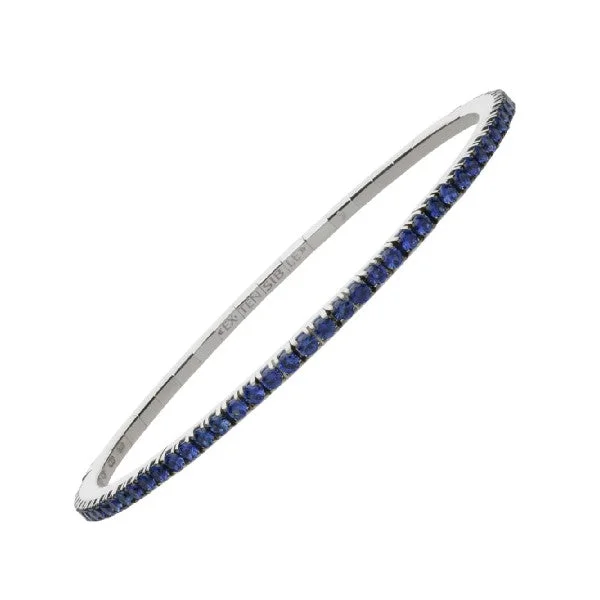 Ladies rose gold bracelet-EXTENSIBLE 18K White Gold Blue Sapphire Stretch Bracelet