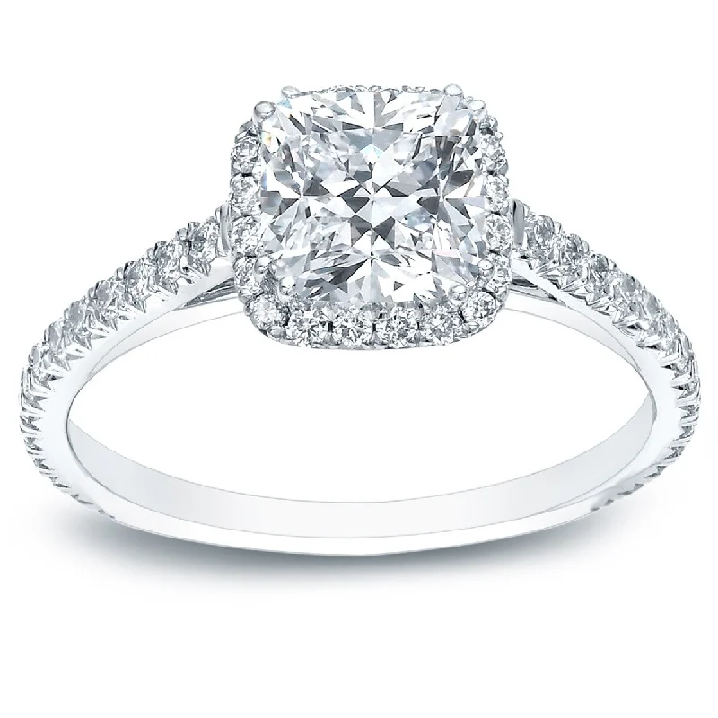 Ladies unique stone engagement rings-Auriya 14k Gold 1 1/2ctw Cushion-cut Halo Diamond Engagement Ring Certified