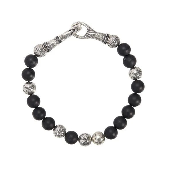 Ladies gemstone bangle set-JOHN VARVATOS Silver and Black Onyx Bracelet