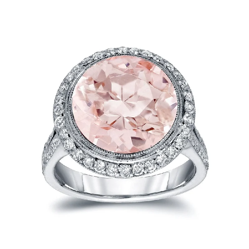 Ladies rose gold halo engagement rings-Auriya 14k White Gold Vintage 5ct Pink Morganite and 3/4ct TDW Round Diamond Halo Engagement Ring