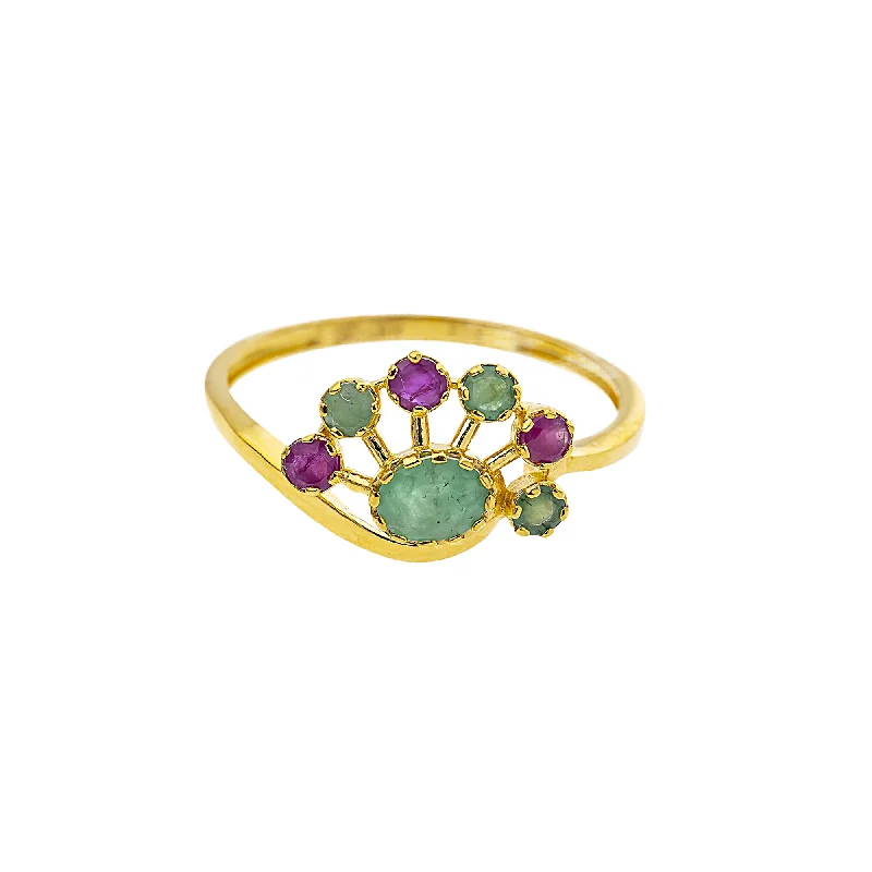 Ladies gold solitaire ring-22K Yellow Gold, Emerald & Ruby Cocktail (1.9gm)