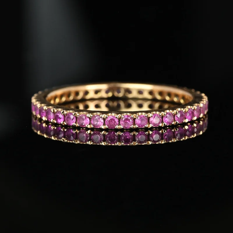 Ladies gold solitaire ring-18K Rose Gold Full Eternity Pink Sapphire Ring Band